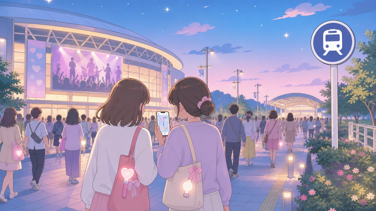 ライブ終演後に混雑を避けながら駅へ向かう様子